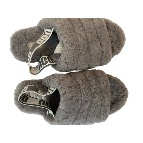 UGG Fluff Yeah Slide Slippers Gray Size 6 Womens Cozy Sheepskin Rubber Sole - Picture 5 of 9